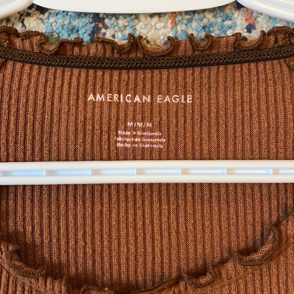 Long Sleeve Rib Knit Button Front Top - Picture 2 of 3